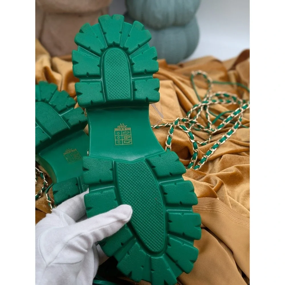 So Me Jossi Emerald Green Chunky Lug Sole Chain Platform Sandals Size 11 💚
